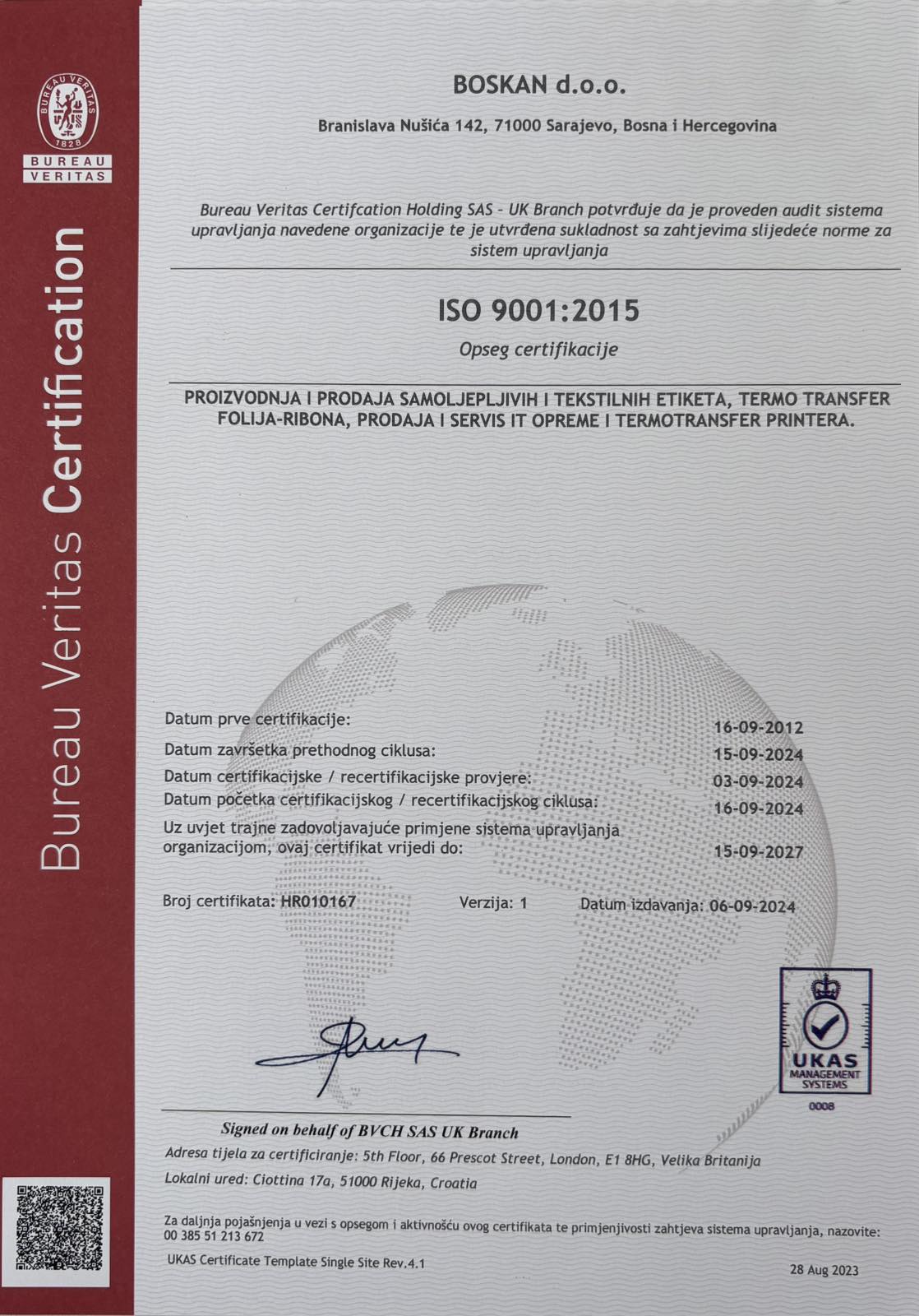 ISO 9001:2015 certifikat